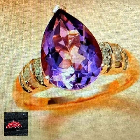 DIAMONDS AND ROSE DE FRANCE, AMETHYST, IN VERMEIL IN ROSE GOLD.RING. SIZE 9